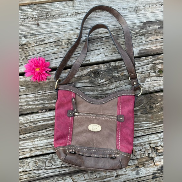 Born Concept B.O.C. Faux Leather Purse Bag Color Block Burgundy Chocolate - Picture 3 of 10